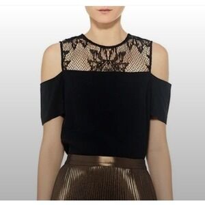 ALC Glyn Lace Yoke Cold Shoulder Blouse Top Black Silk Whimsigoth Grunge Size 6